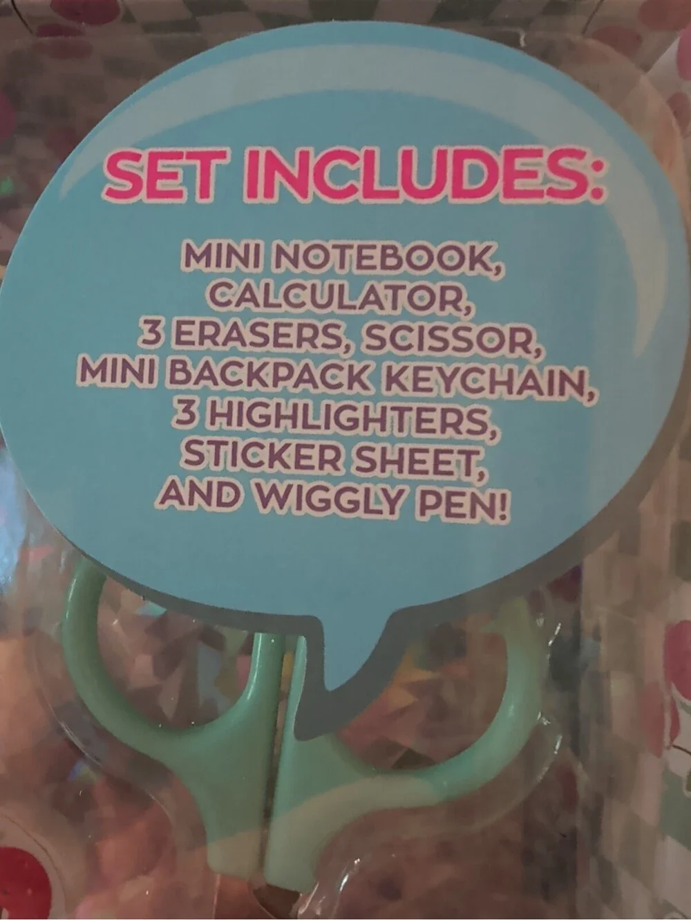Justice Teal Mini Fruit Stationery 13 Piece Set W/Mini Backpack Keychain